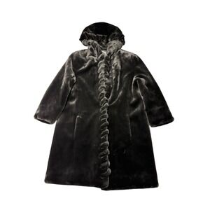 Marvin Richards Black Hooded Faux Fur Coat Full Length Women's Size S